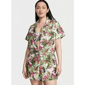 NWT Victoria's Secret Women's size Medium Pink Floral Tropical Romper Cover Up